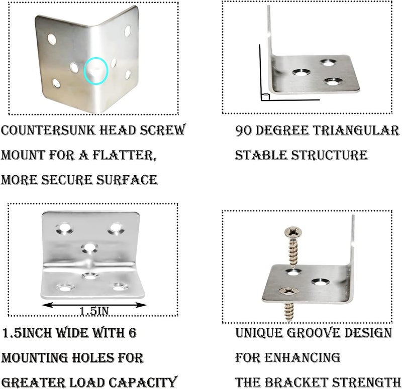 Evadow 80Pcs Stainless Steel Angle Brackets,1.2” x 1.2” x 1.5” Wide Small Corner Brace for Joining Furniture, Heavy Duty 90 Degree L Shape Corner Bracket, Right Angle Bracket for Wood Cabinets Furniture - Image 4